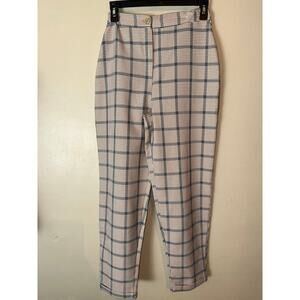Nasty Gal Plaid Trousers Pants Size 4 Cuffed Ankle High Waist Beige White Black
